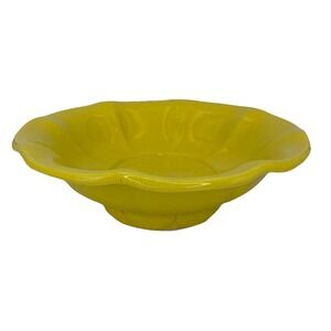 Vintage McCoy Bowl Happy Yellow Ceramic Signed Petal Footed Fruit Serving Bowl